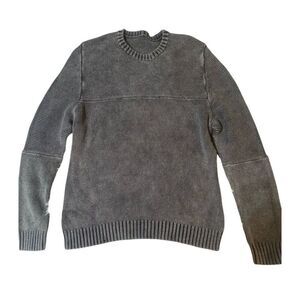 Men crew neck ribbed long sleeve grey washed pullover sweatshirt M